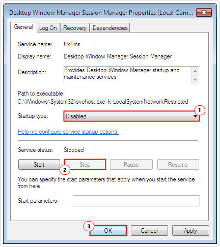 Session -> Desktop Windows Manager Session Manager -> OK to fix dwm.exe