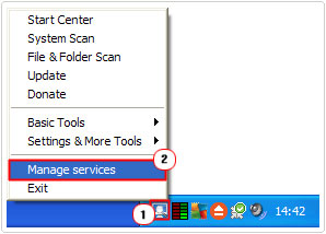 taskbar icon -> Manage Services