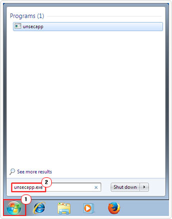 Start, type unsecapp.exe