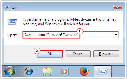 run, type %systemroot%System32wbem click on OK
