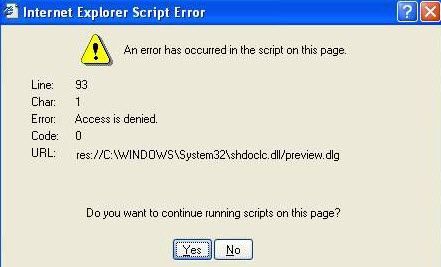 internet explorer error message