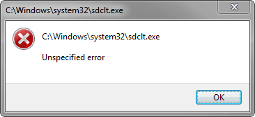 sdclt.exe System32 error message