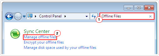 search for offline files -> click on Manage offline files