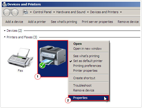 printer -> properties