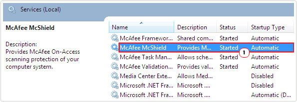 access McAfee McShield properties