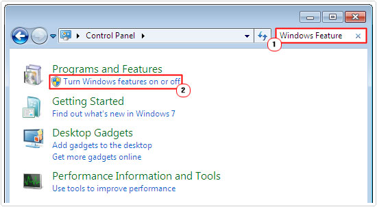 control panel -> Turn Windows feature on or off