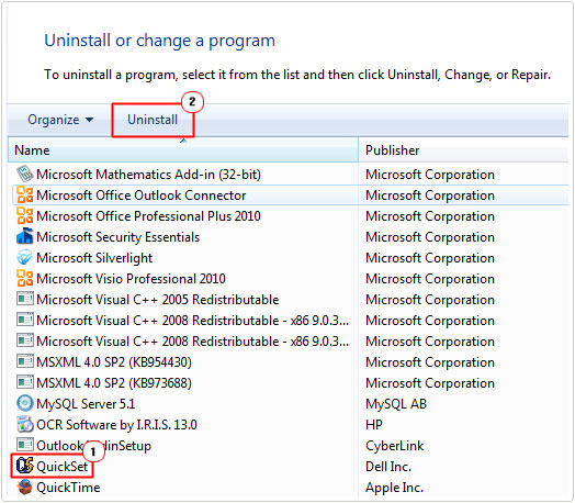 click on program then click on uninstall to fix Explorer.exe Application Error