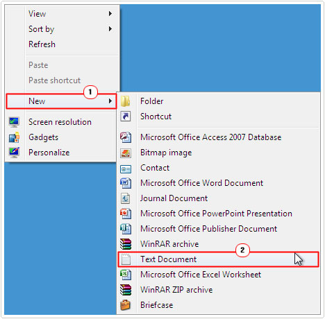 New -> Text Document