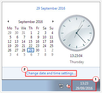 time/date -> Change date and time settings