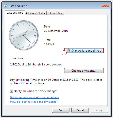 time/date applet -> click on Change date and time