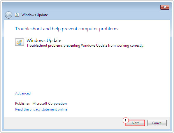 click on next in windows update troubleshooter