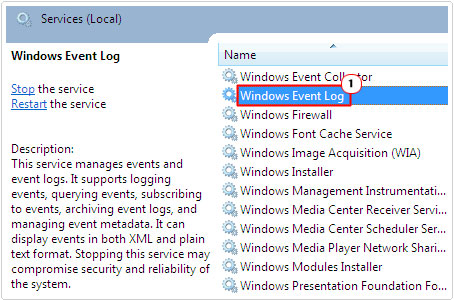 double click on windows event log in services.msc