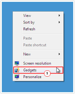 right click on desktop -> gadgets as solution to sidebar.exe crash