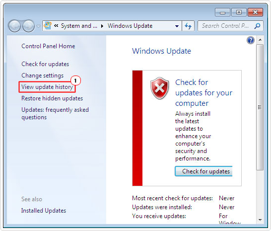 windows update -> View update history