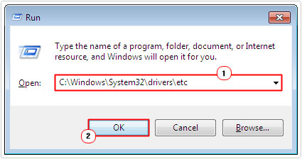 open hosts file folder using run box