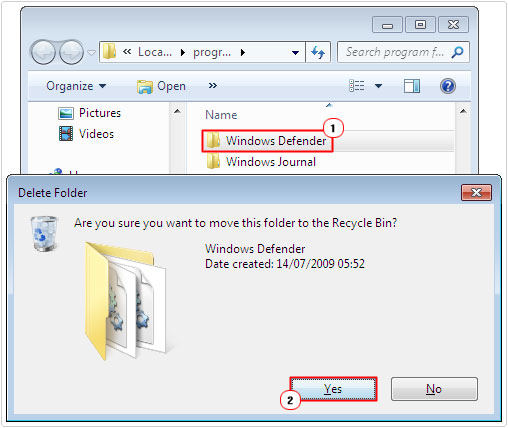 program files -> Windows Defender -> delete