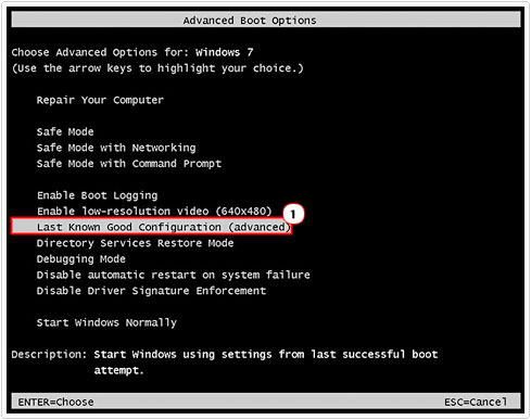 Use last known good configuration to access windows