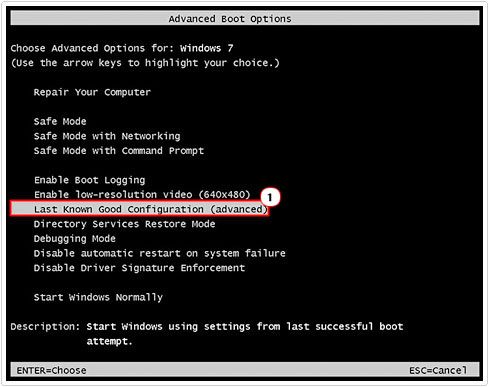 advanced boot option -> Last Good Known Configuration
