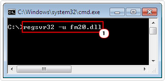 cmd -> type regsvr32 -u fm20.dll 