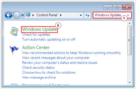 control panel -> windows update