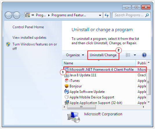 uninstall a program -> Microsoft .Net Framework 4 Client Profile
