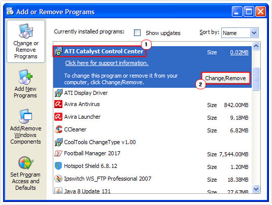 add/remove programs -> ATi Catalyst Control Center -> ok