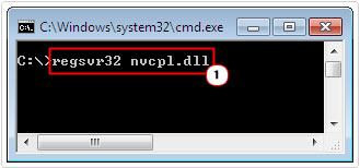 command prompt -> regsvr32 nvcpl.dll