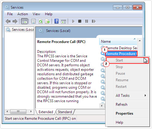 service -> Remote Procedure Call (RPC) -> start