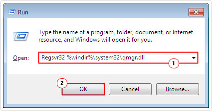 re-register qmgr.dll file using run