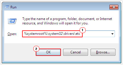 run -> %systemroot%\system32\drivers\etc