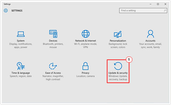 settings -> update and security