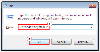 open system32 folder using run command box