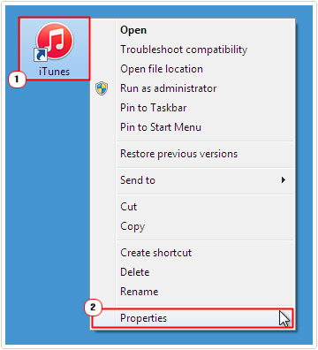 desktop icon -> properties