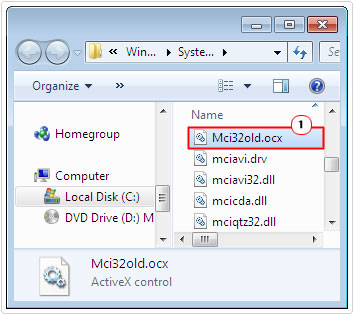 system32 -> rename to MCI32old.ocx