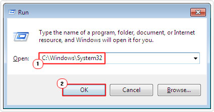 open system32 folder using run command box