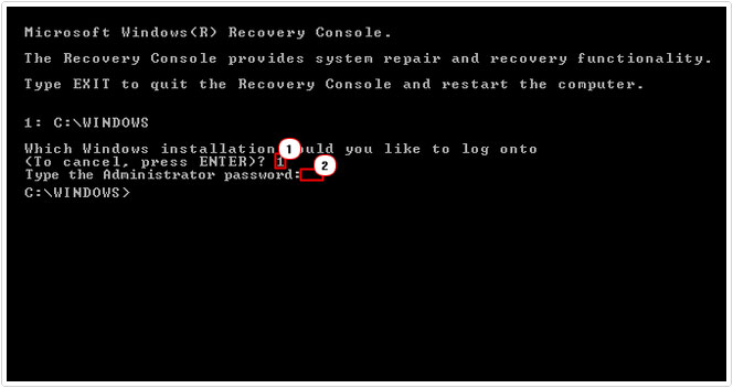 recovery console -> windows installation