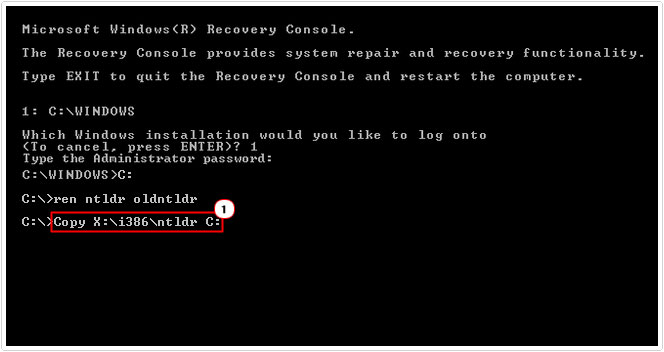 copy ntldr file from cd to c: