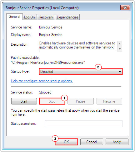 MDNSResponder.exe Bonjour Services -> disabled