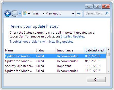windows update -> history to fix 0x8024001f