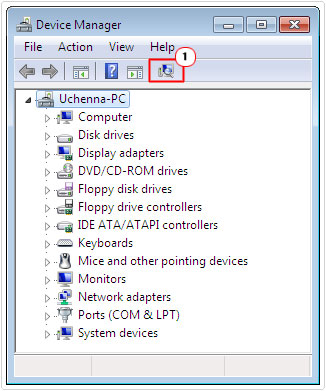 device manager -> scan for hardware