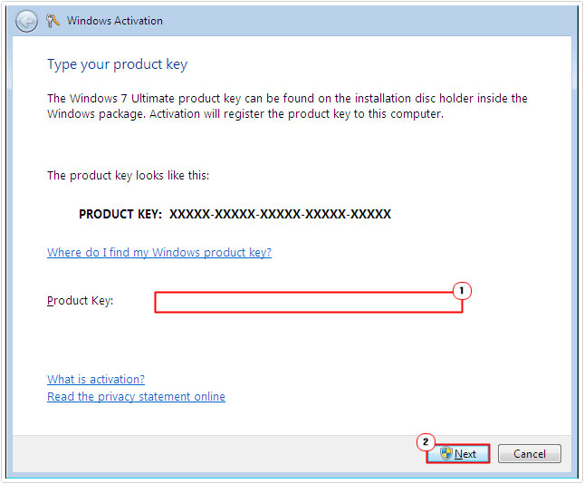 activate windows -> code -> next