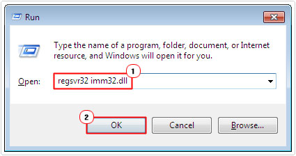 type regsvr32 imm32.dll into run command box
