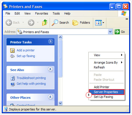 printer folder access Server Properties