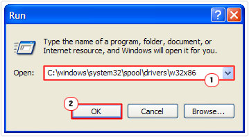 run command C:\windows\system32\spool\drivers\w32x86