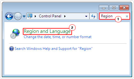 control panel -> Region and Language