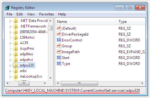 regedit -> service -> key