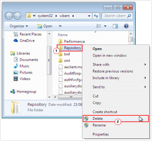 fix error 126 by deleting Repository  folder