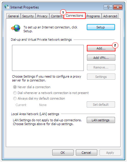 internet options -> add connection to fix Error 619