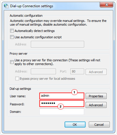 from dial up screen, change username/password to fix Error 718