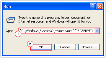 re-register msiexec.exe file using run command